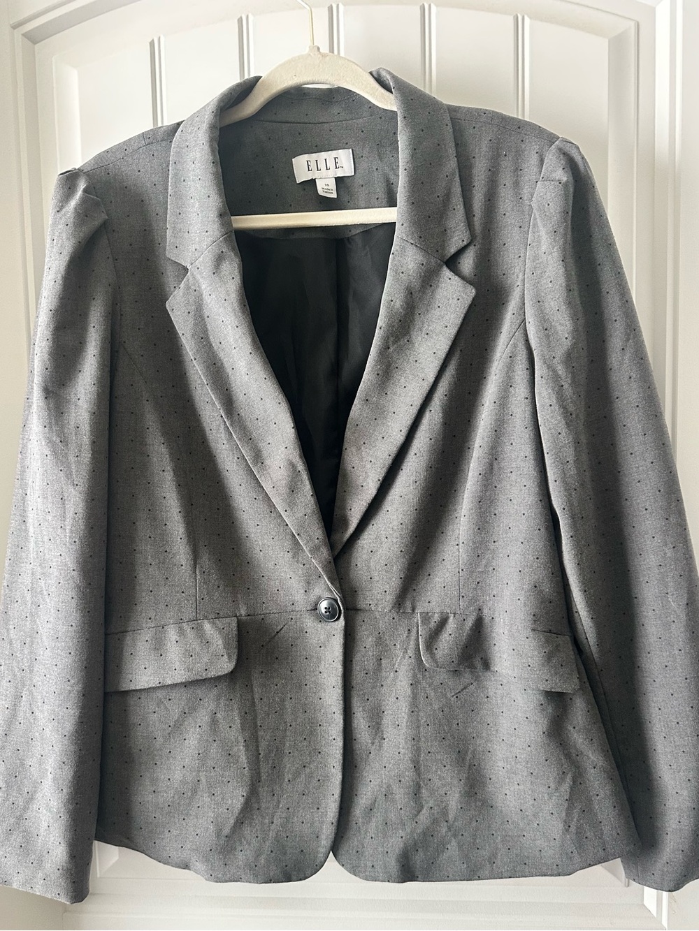 ELLE Gray Polka Dot Single-Button Blazer Size 16